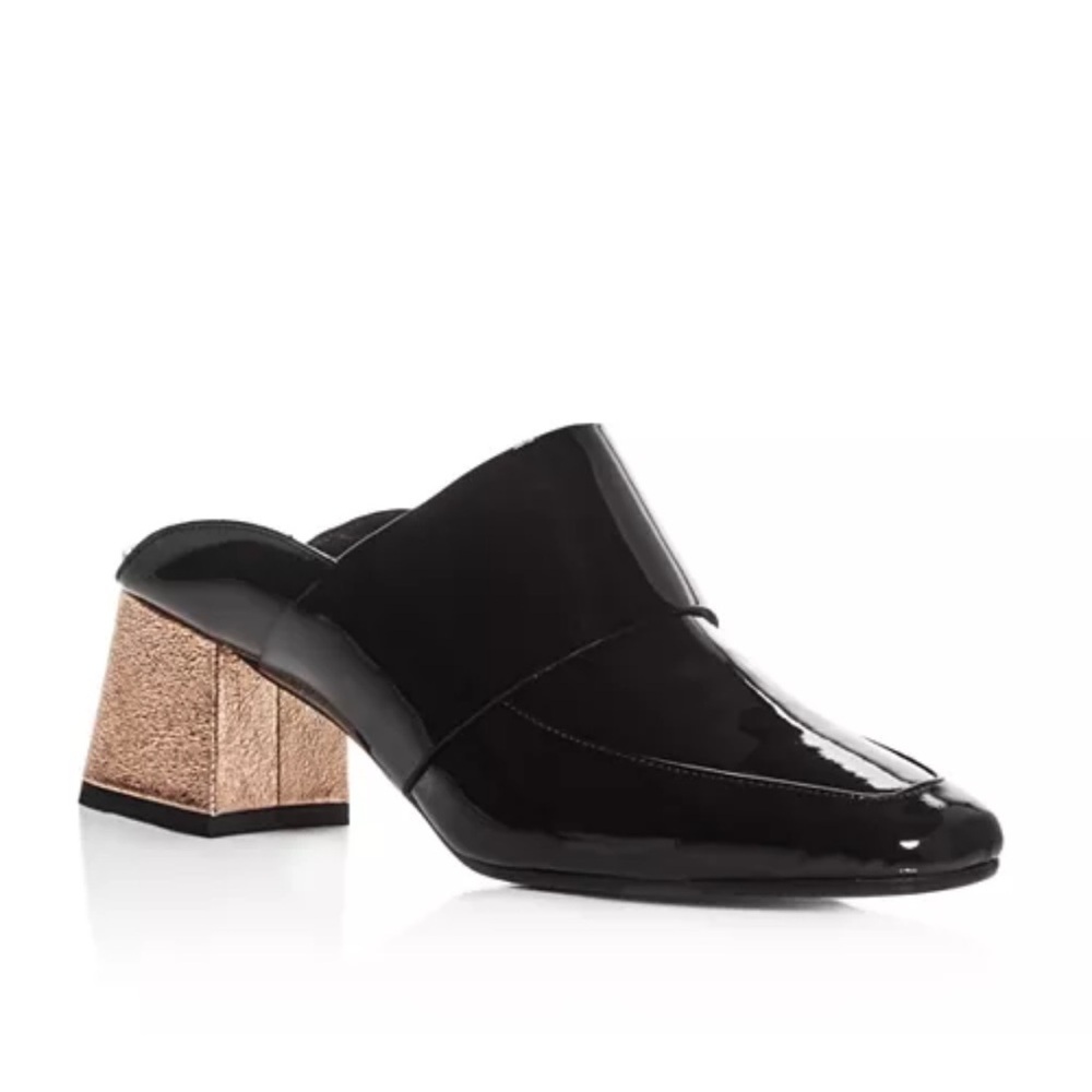 ASKA Gwynne Patent Leather Mid Block Heel Slip On Shoes Mules 39 Made in Italy